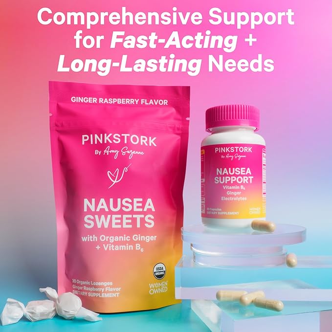Pink Stork Vitamin B6, Ginger, Electrolyte Capsule - GLP1 Support - Natural Digestive Support with Peppermint, Potassium, Magnesium - Gentle on The Stomach - Motion Sickness Must Haves - 60ct