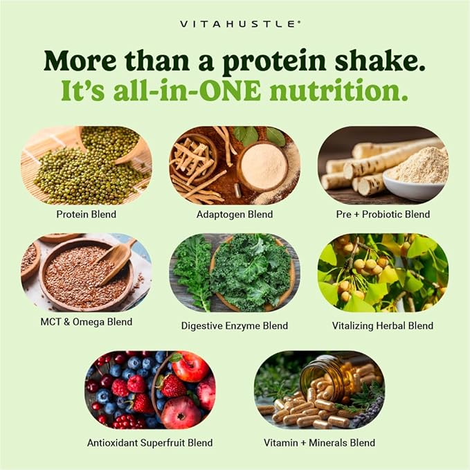 VitaHustle ONE Meal Replacement Shake - Plant Based Protein Powder by Kevin Hart - Vegan, Meal Replacement Powder with Superfoods, Vitamins, Adaptogens & Probiotics - Chocolate and Vanilla Flavor, 30 Servings