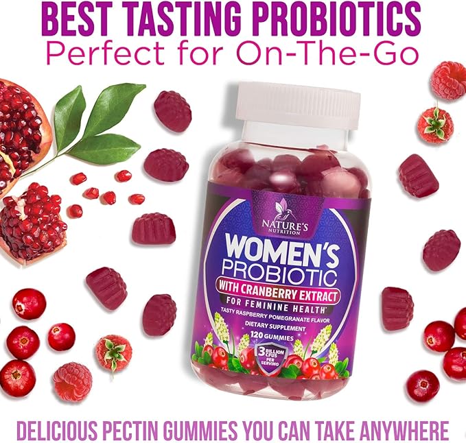 Probiotics for Women Gummies with Cranberry - 6 Premium Strains for PH Balance, Digestive Health, Vaginal & Immune Support, 3 Billion CFU, Women's Probiotic Gummy for Feminine Health - 120 Gummies
