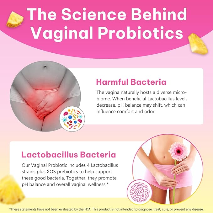 Vaginal Probiotics for Women, Premium Feminine Balance Gummies, Probiotic Gummies for Feminine Care & pH Balance, Supports Vaginal Flora System, Prebiotics & Lactobacillus Blend, 60 Gummies