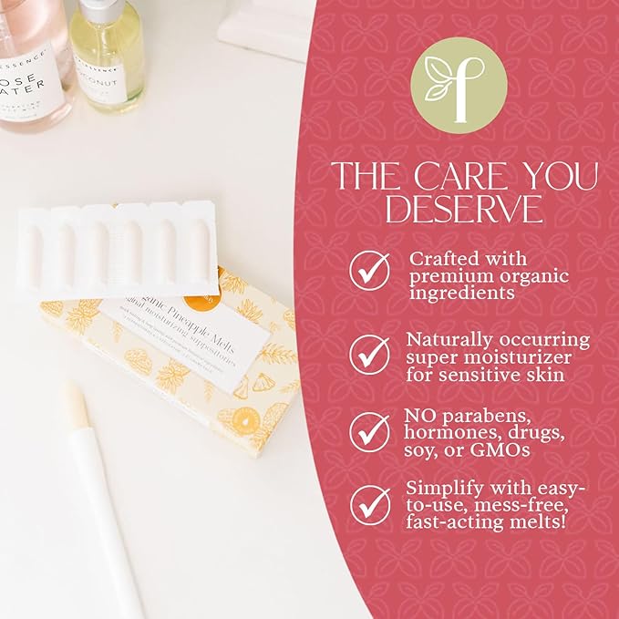 Femallay Organic Vaginal Moisturizing Suppository Melts - 100% Natural Suppositories for Vaginal Odor and Dryness Relief, Ultra-Hydrating Fast-Acting Comfort (Pineapple)