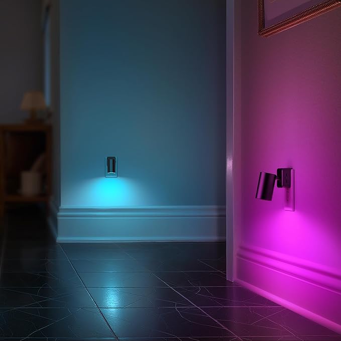 Briignite Night Lights Plug into Wall, 320° Rotation Night Light, RGB Color Changing Nightlight, Spot Light Dimmable Brightness, Dusk to Dawn Nightlight for Bedroom, Spot Light, Kids Room, Stair