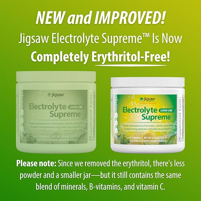 Jigsaw Health Electrolyte Supreme | Broad Spectrum of Electrolytes + Trace Minerals | Lemon-Lime Flavor | 60 Servings (Jar)