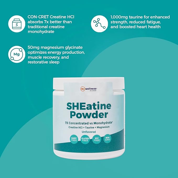 Reignite Wellness by JJ Virgin | SHEatine Powder | Creatine Trifecta for Powerful Aging | Creatine HCL, Taurine & Magnesium Glycinate | Unflavored 60 Servings