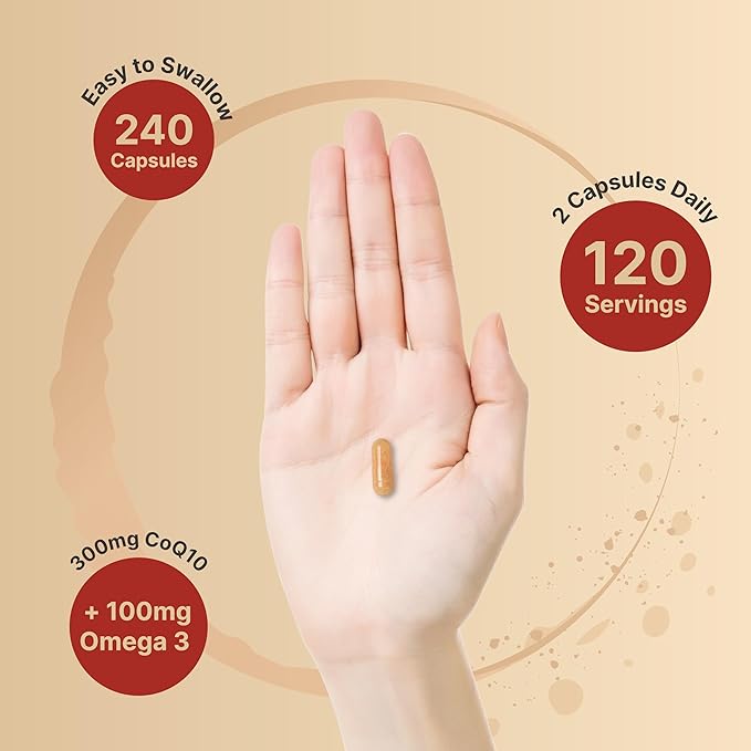 NatureBell CoQ10 300mg with Omega 3, 240 Capsules - 120 Day Supply | Stable High Absorption Form – Antioxidant Support for Heart & Energy Health – Extra Strength Coenzyme Q10 Supplement