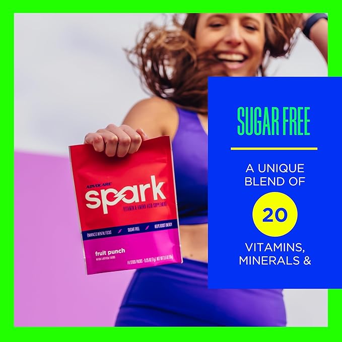 AdvoCare Spark Vitamin & Amino Acid Supplement - Focus & Energy Drink Powder Mix with Vitamin A, B-6, C & E - Also Includes L-Carnitine & L-Tyrosine - Fruit Punch, 14 Stick Packs, 2 Pack