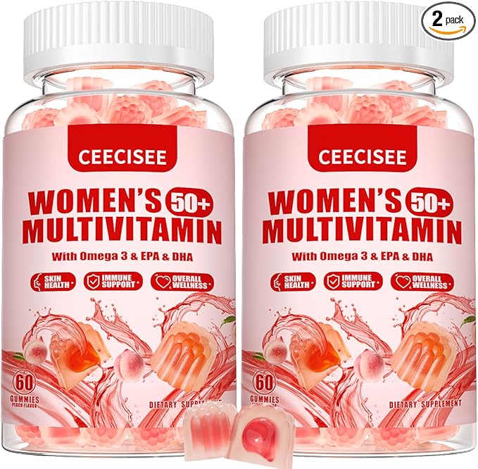 Vitamin Gummies for 50+ Women: Organic Vegan Multivitamin with Iron Omega3 B12 D3 Biotin Zinc Ashwagandha for Hair Skin Health Energy Immune Support - Sugar Free Chewable Supplement(120Count)