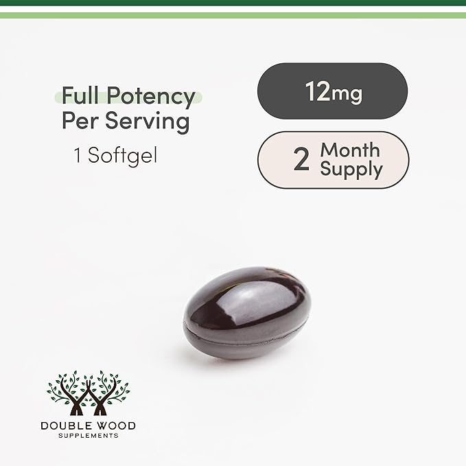Astaxanthin 12mg Max Strength (Only Patented Astaxanthin (Astrareal) with 70+ Human Clinical Trials - World's Most Studied Brand) Grown, Harvested, and Made in The USA (Astaxantina) by Double Wood