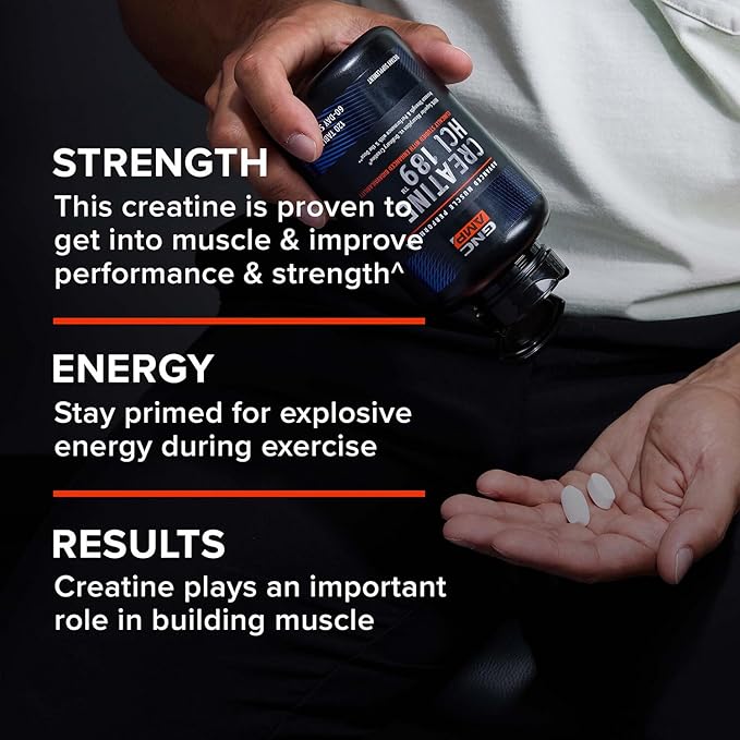 GNC AMP Creatine HCl 189 Pills, Clinically Proven Strength & Muscle Builder, Athletic Performance, Energy Production, Recovery Supplement, Fast Absorbing, Gluten Free Formula, 60 Servings