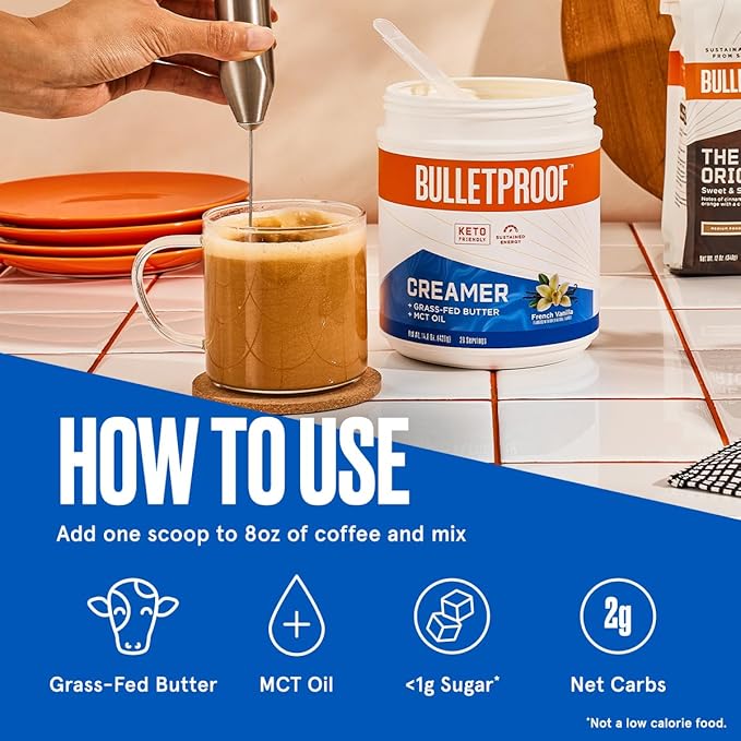 Bulletproof French Vanilla Creamer, 14.8 Ounces, Keto Coffee Creamer with MCT Oil and Grass-Fed Butter