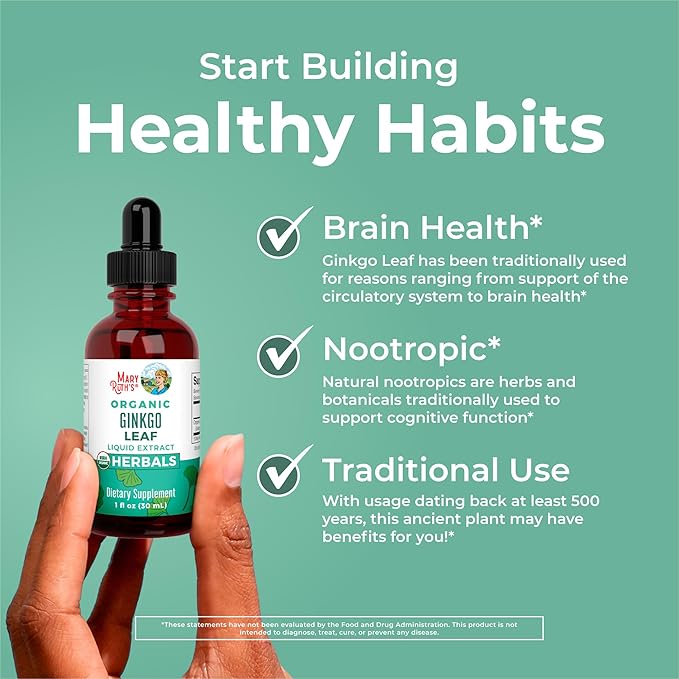 MaryRuth Organics Ginkgo Leaf Liquid Drops | Herbal Supplement | Nootropic | Circulatory System & Nervous System Health | USDA Organic | Non-GMO | Vegan | 60 Servings