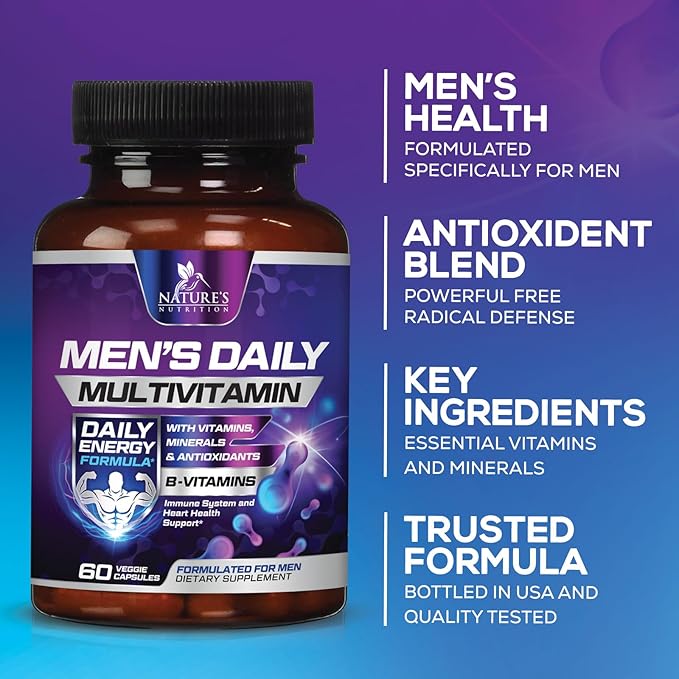 Multivitamin for Men - Vitamin A, C, D, E, Zinc, Calcium, Multivitamins for Immune Health Support, Vitamin B12, Men’s Daily Multivitamin Supplement Capsules, Non-GMO Mens Multi Vitamins - 60 Capsules