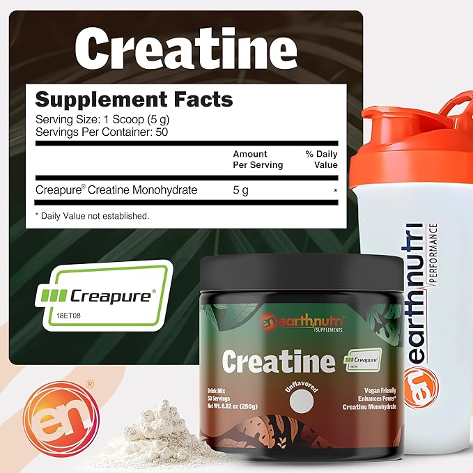 Creatine Monohydrate Powder - Pure Creatine Supplement for Muscle Strength, Strength & Performance – Non-GMO, Sugar-Free, Additive-Free – for Men & Women, Unflavored 250g