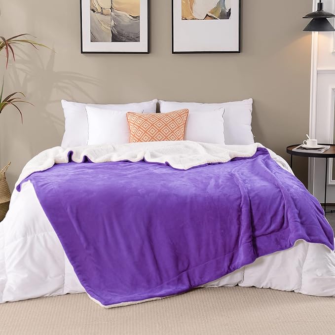 SOCHOW Sherpa Fleece Throw Blanket, Double-Sided Super Soft Luxurious Plush Blanket Twin Size 60 inchx80 inch, Purple