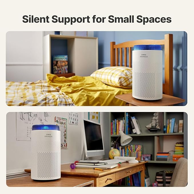 COWAY Air Purifiers for Bedroom Home up to 450 ft², HyperCaptive Filter for Smoke, Allergies, Pet Dander, AQI Monitor, Auto&Sleep Mode, Timer, Filter Indicator, Night Light, 3yr Warranty, 50 White