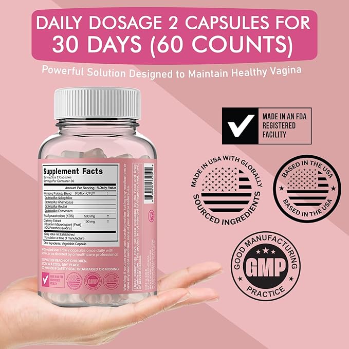 Vaginal Probiotics for Women pH Balance — Cranberry Extract Prebiotics & Lactobacillus Blend — Women’s Vaginal Health Supplement for Vaginal Odor & Vaginal Flora, Yeast Balance, 60 Capsules