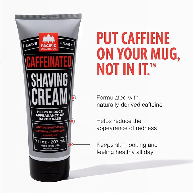 Pacific Shaving Company Caffeinated Shaving Cream - Helps Reduce Appearance of Redness With Safe Natural and Plant-Derived Ingredients Soothes Skin Paraben-Free Made in USA (3.4 Fl Oz, 3 Pack)