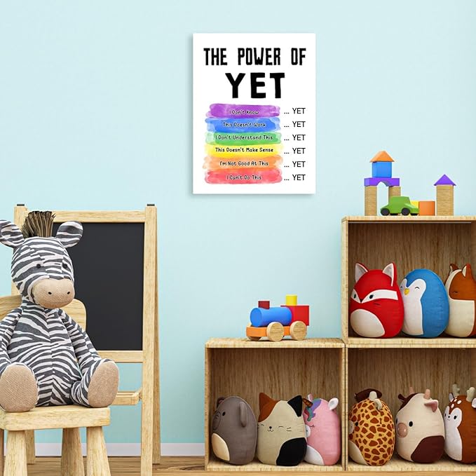 Mental Health Wall Decor,The Power of Yet Wall Art,Therapy Office Wall Decor,Inspirational Canvas Wall Art for Classroom Psychologist Office Homeschool