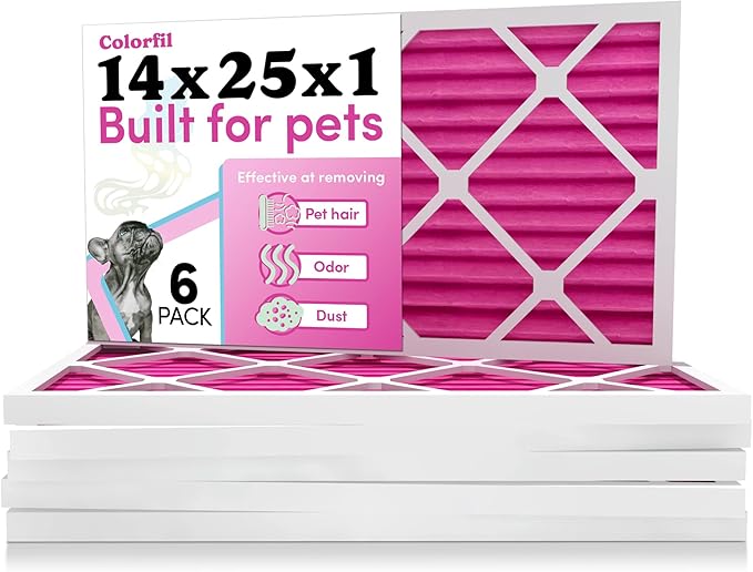 Colorfil 14x25x1 Air Filter (6-Pack) | Made in the USA | Color Changing | Remove Cat and Dog Odor | MERV 8 for Pet Hair Dander and Dust | 13.5"x24.5"x0.75" Exact Size