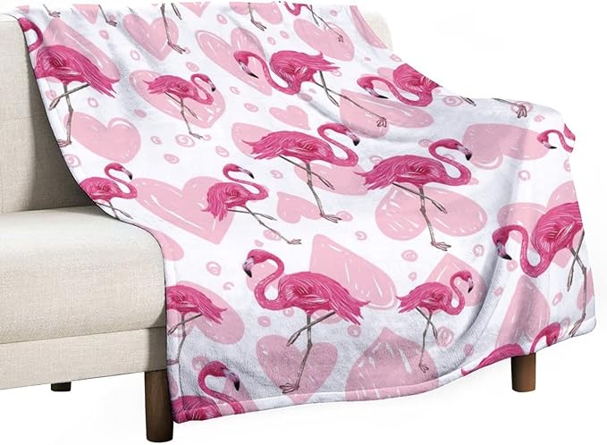Flamingo Blanket Gifts - 50 x 60 Inches Cute Flamingo Throw for Teens - Light Pink Warm Furry Plush Blankets for Bed