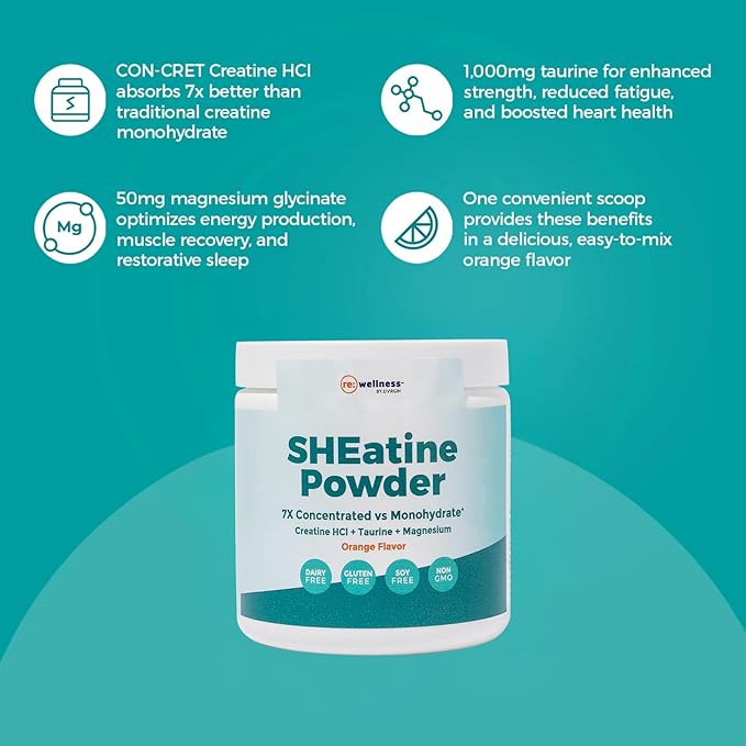 Reignite Wellness by JJ Virgin | SHEatine Powder | Creatine Trifecta for Powerful Aging | Creatine HCL, Taurine & Magnesium Glycinate | Orange Flavor 60 Servings