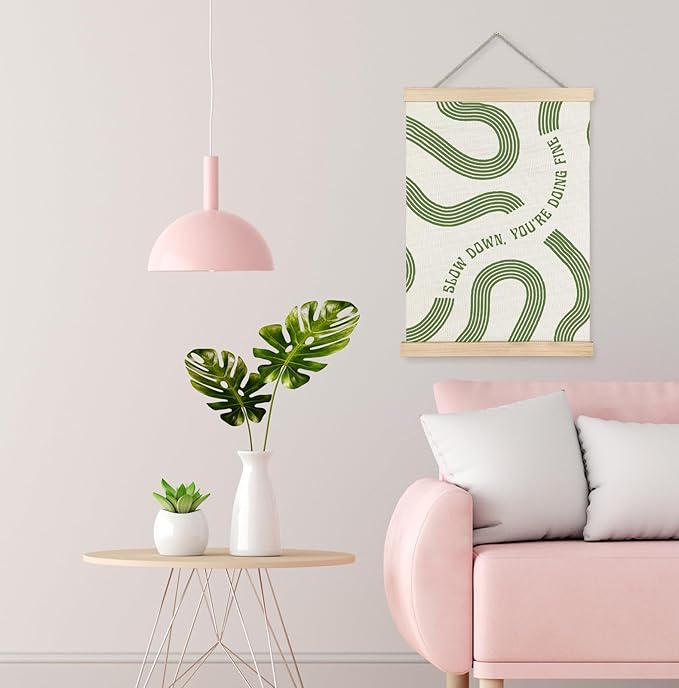 Yomisex Sage Green Wall Art Poster, Slow Down You're Doing Fine Inspirational Motivational Positive Affirmation Wall Art Framed for Home Bedroom Living Room Office Decor, 12x16 Inch