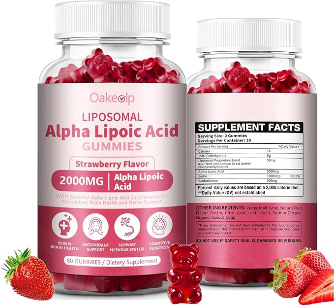 Liposomal Alpha Lipoic Acid Gummies 2000mg Gummies,High Potency ALA Complex Biotin & Benfotiamine for Antioxidant, Brain Health and Nerve* Support,Liposomal Enhance 98% Absorption