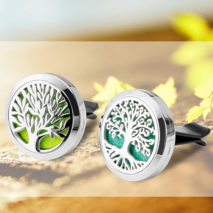 2PCS 30mm Car Aromatherapy Essential Oil Diffuser Stainless Steel Locket with Vent Clip 12 Felt Pads