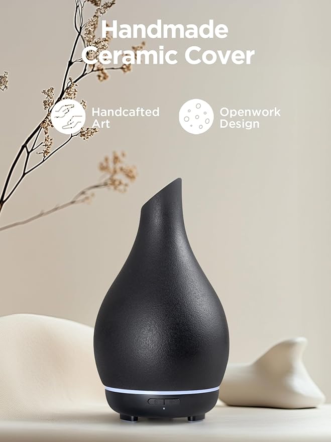 InnoGear Essential Oil Diffuser, 150ml Ceramic Diffuser Handcrafted Stone Aromatherapy Diffusers Ultrasonic Cool Mist Humidifier Vaporizer with 2 Mist Modes Waterless Auto Off for Room Office, Black