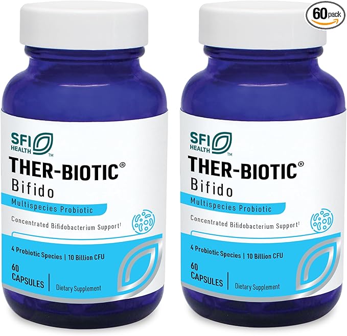 Klaire Labs SFI Health Ther-Biotic Factor 4-100% Bifidobacterium Probiotic - Bifidobacterium Bifidum with Breve, Lactis & Longum - Immune & Gut Health Support - Hypoallergenic (60 Caps / 2 Pack)