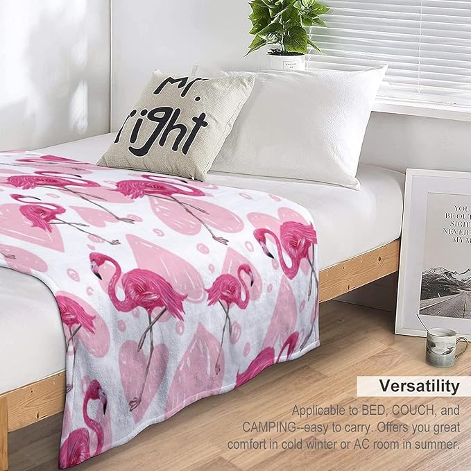Flamingo Blanket Gifts - 50 x 60 Inches Cute Flamingo Throw for Teens - Light Pink Warm Furry Plush Blankets for Bed