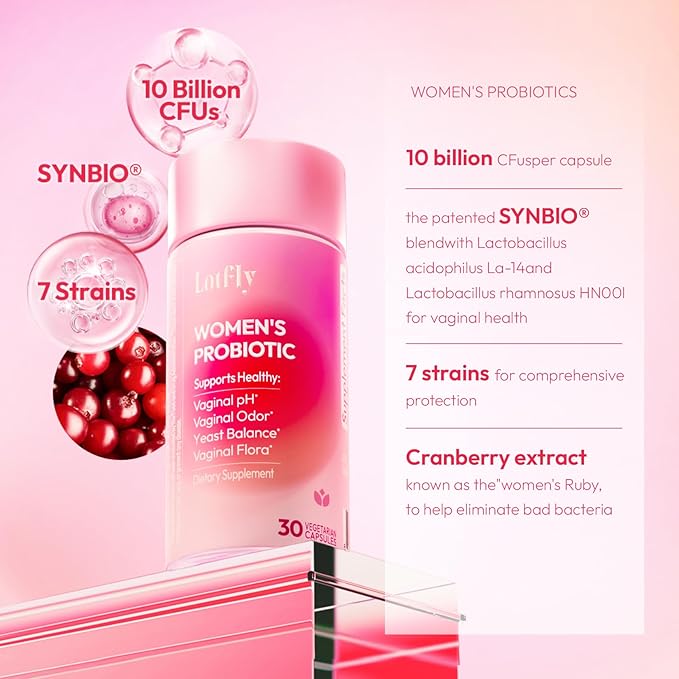 Vaginal Probiotics for Women 100 Billion CFU with Cranberry Extract for pH Balance & UTI Support, Plus Prebiotics & Lactobacillus, Triple Action for Vaginal, Urinary & Gut Health, 30 Capsules