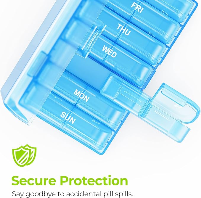 AUVON XL Weekly Pill Organizer 2 Times a Day, Pill Box 7 Day with One-Side Large Openings for Easy to Use, Blue AM PM Pill Case for Medication, Vitamins, Fish Oils, Supplements