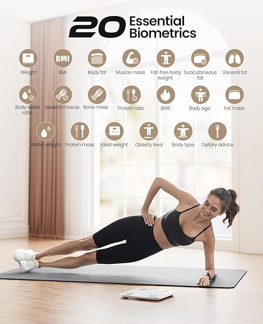Scale for Body Weight, Digital Smart Bathroom Weight Scale BMI Weighing Bluetooth Body Fat Scale, 20 Body Composition Analyzer with App, 10.2", 400 lbs, White