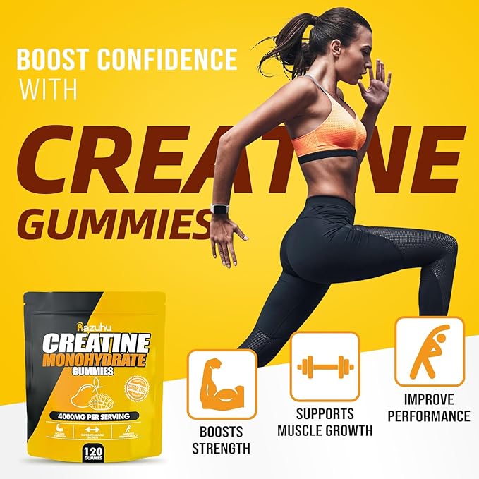 Flavored creatine monohydrate Gummies Sugar Free,Pre Workout Supplements creatine Gummies for Men&Women,Gym Supplements,Supports Muscle Growth,Recovery,Strength,Energy Boost(120 Count)-Mango