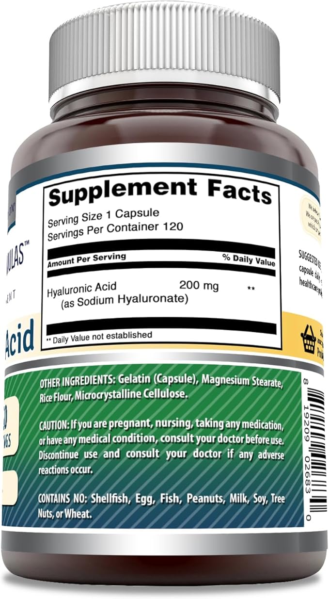 Amazing Formulas Hyaluronic Acid 200 Mg Per Serving Capsules Supplement | Non-GMO | Gluten Free | Made in USA (120 Count | 3 Pack)