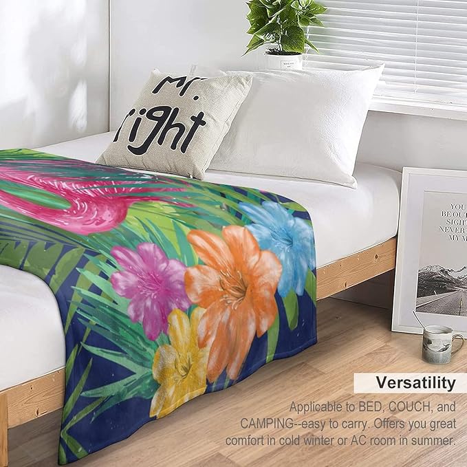 Flamingo Blanket Gifts - 50 x 60 Inches Funny Flamingo Throw for Teen Girls - Green Fluffy Warm Cozy Blankets for Couch