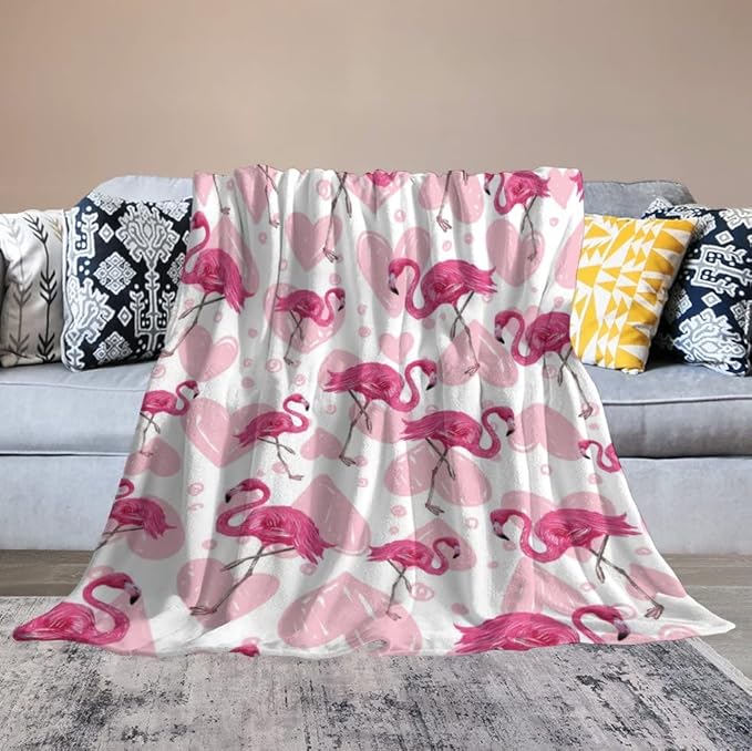 Flamingo Blanket Gifts - 40 x 50 Inches Cute Flamingo Throw for Kids - Light Pink Cozy Fuzzy Plush Blankets for Sofa