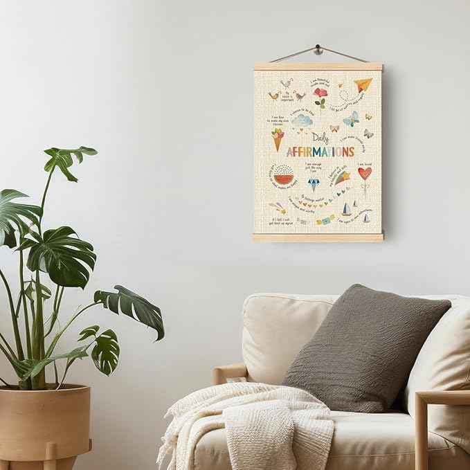 HKTZM Daily Affirmations Mental Health Poster Hanger Frame 12.5×17 Inch, Mental Health Awareness Hanging Wall Art Decor for Classroom School Counselor Office Calm Down Corner
