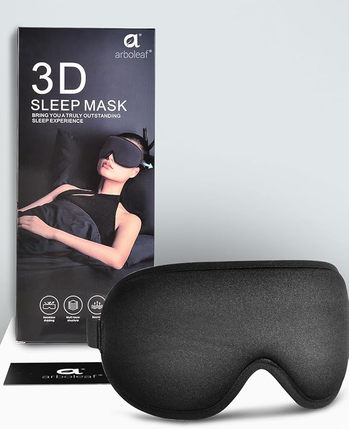 Arboleaf Sleep Mask, Sleep Eye Mask, Comfort Sleeping Mask, Adjustable Fit Sleep Masks for Women, Contoured for Zero Pressure, Sleep Eye Mask for Deep Sleep, Travel Bliss, and Serene Naps, Black