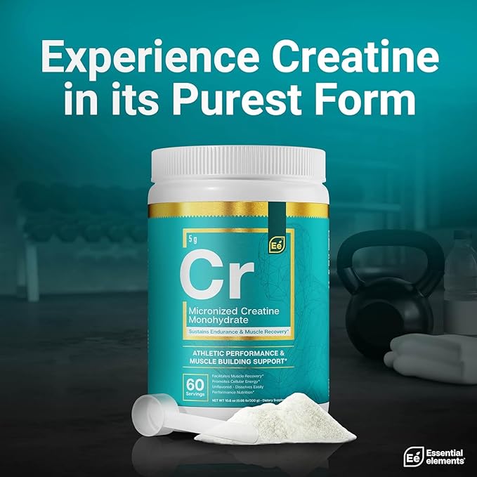 Essential Elements Monohydrate Creatine Powder for Women and Men - Micronized Creatine Instantized - Unflavored Pure Creatine Powder Supplements 120 Servings (2 Pack)