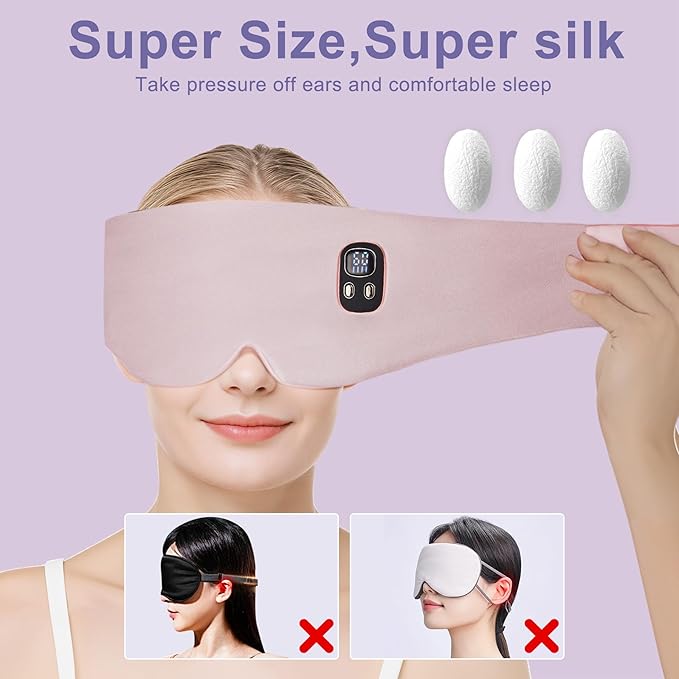 100% Mulberry Silk Heated Eye Mask, Cordless Heated Eye Masks for Dry Eyes, 4 Time Levels and 4 Temperature Settings, Visualized LED Screen, 1500mAh, Total Light Blocking