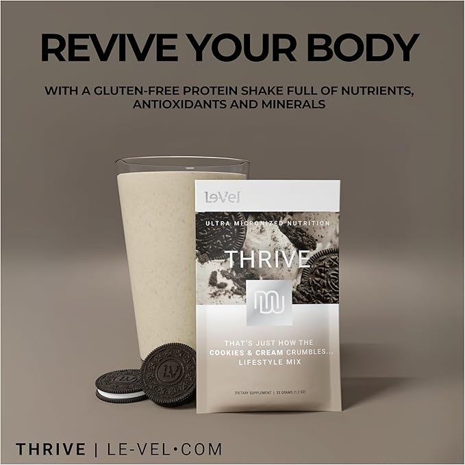 Thrive Protein Shake | 16 Packets (35g Each) | Gluten-Free, Pea Protein Blend, Probiotics, Fiber & Digestive Enzymes | Supports Lean Muscle (16 Packets (Single Servings), Cookies & Cream)