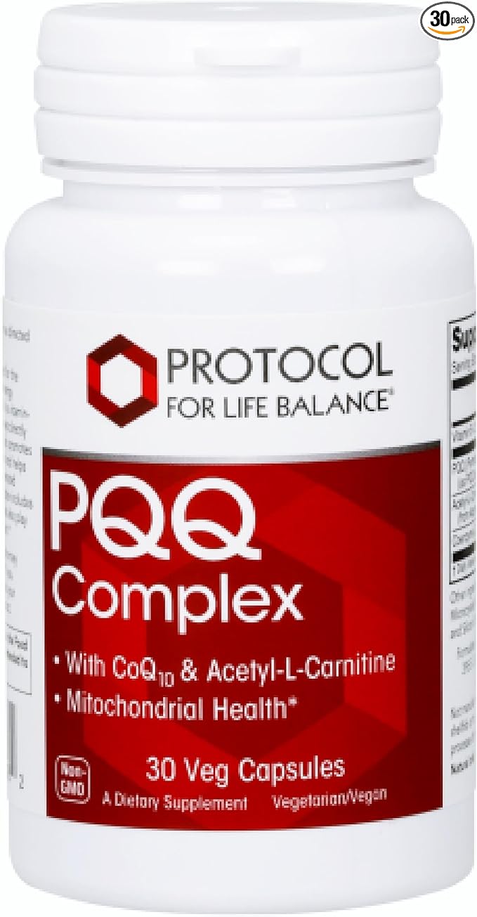 PROTOCOL FOR LIFE BALANCE PQQ Complex - Mitochondrial Health - with CoQ10 & L Carnitine - B Vitamin - Supplement for Energy - 30 Veg Caps
