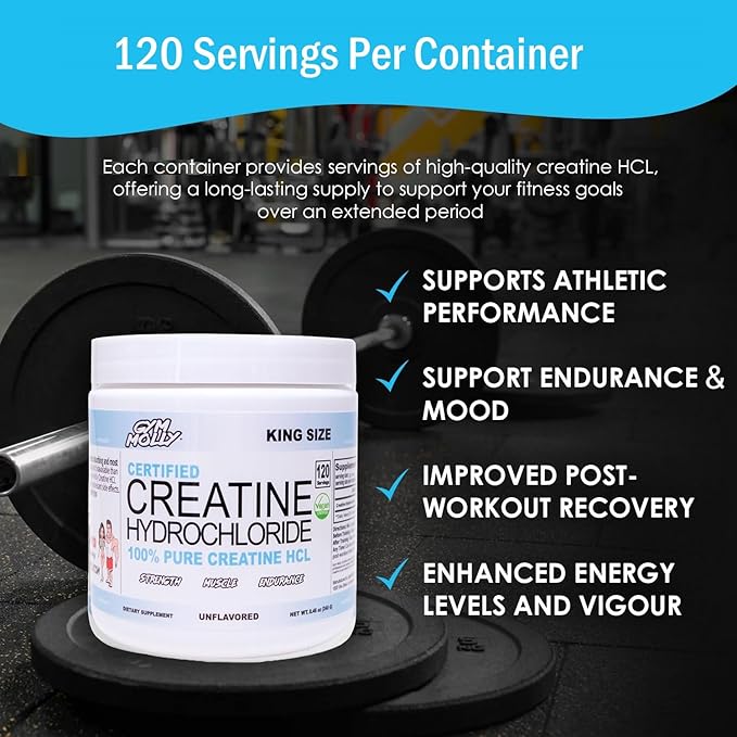 Gym Molly Creatine Hydrochloride (HCL) Powder, Highly Soluble Creatine Hydrochloride, Unflavored, Vegan, Workout Supplement for Men and Women, Muscle Builder Creatine Supplement (King Size)