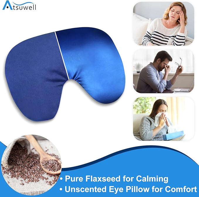 Atsuwell Sinus Mask, Warm Cold Compress Eye Mask for Dry Eyes, Weighted Eye Pillow Microwavable Face Heating Pad for Soothing Sinus Pressure and Relaxation, Blue