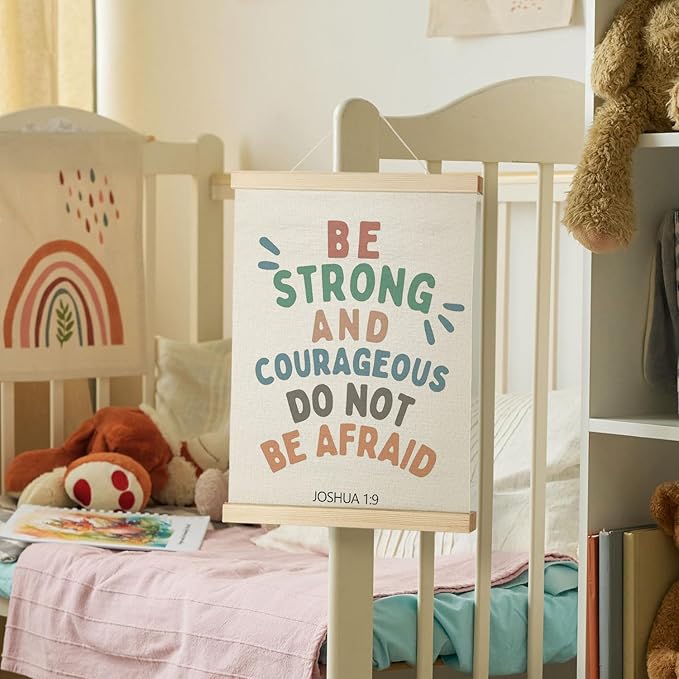 Nrleey Kids Bible Verse Wall Decor with Wooden Poster Hanger - Christian Nursery Decor, Inspirational Christian Education Wall Art Posters for Church Nursery Preschool, 12x16 Inch