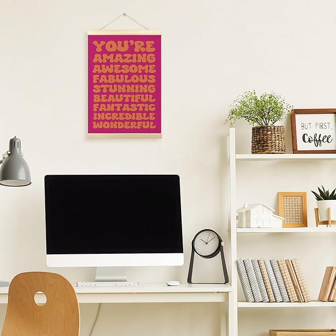 Orange and Pink Retro Inspirational Poster Hanger Frame, Hot Pink Trendy Funky Motivational Hanging Wall Art Decor for College Teen Girls Dorm Room Bedroom, Girly Prints Pictures, 12x16