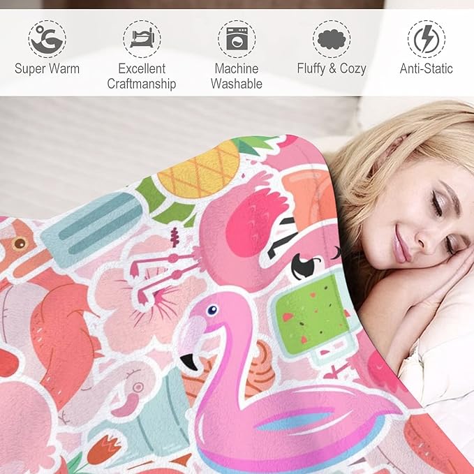 Flamingo Blanket Gifts - 50 x 60 Inches Funny Flamingo Throw for Teens - Pink Fluffy Warm Cozy Blankets for Sofa