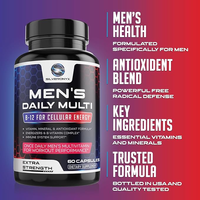 Multivitamin for Men - Vitamin A, C, D, E, Zinc, Calcium, Multivitamins for Immune Health Support, Vitamin B12, Men’s Daily Multivitamin Supplement Capsules, Non-GMO Mens Multi Vitamins - 60 Capsules